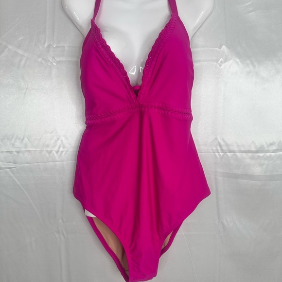 NWOT Kona Sol Hot Pink One-Piece Crochet Detail Swimsuit Size XL - Picture 6 of 15